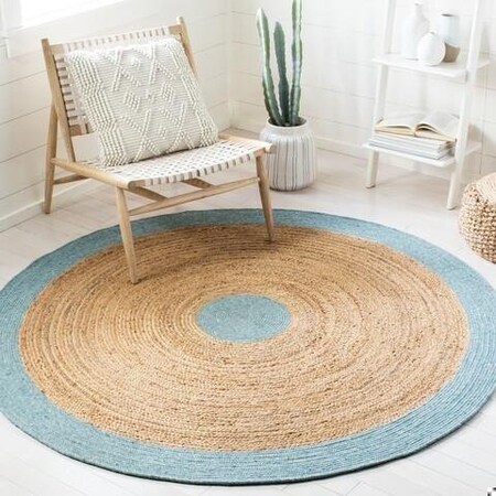 Safavieh 3 x 3 ft. Braided Contemporary Round Rug, Blue & Natural BRD910M-3R
